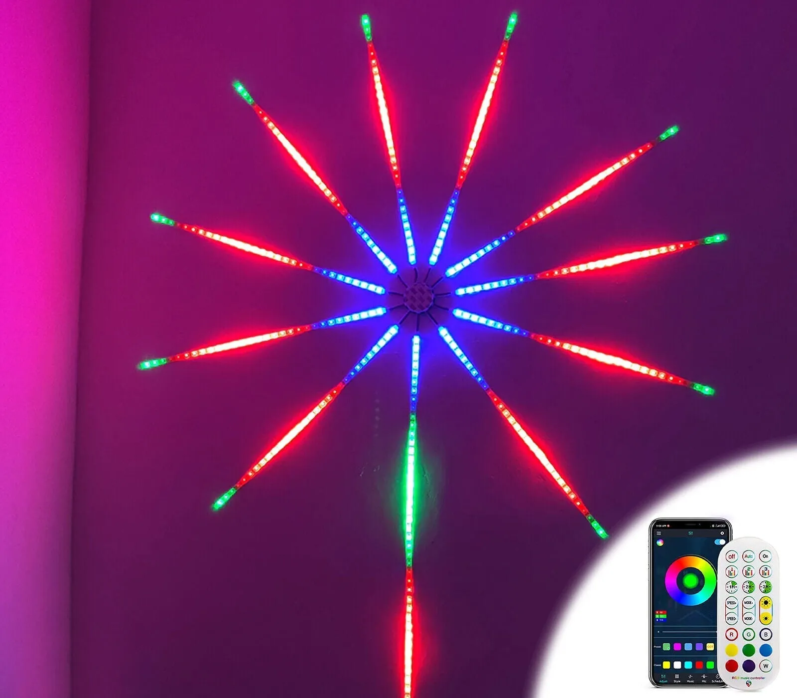 Striscia luminosa a LED, effetto fuochi d'artificio bluetooth