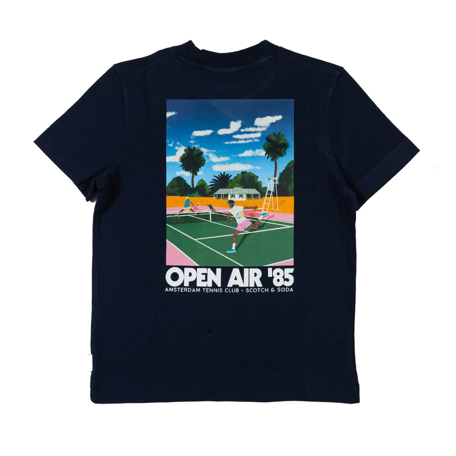 T-Shirt Blu Scuro Con Stampe Tennis Multicolor