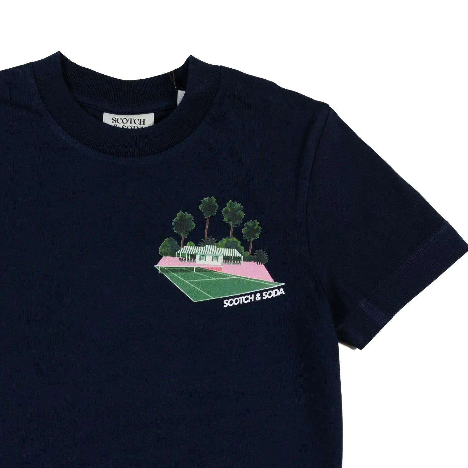 T-Shirt Blu Scuro Con Stampe Tennis Multicolor