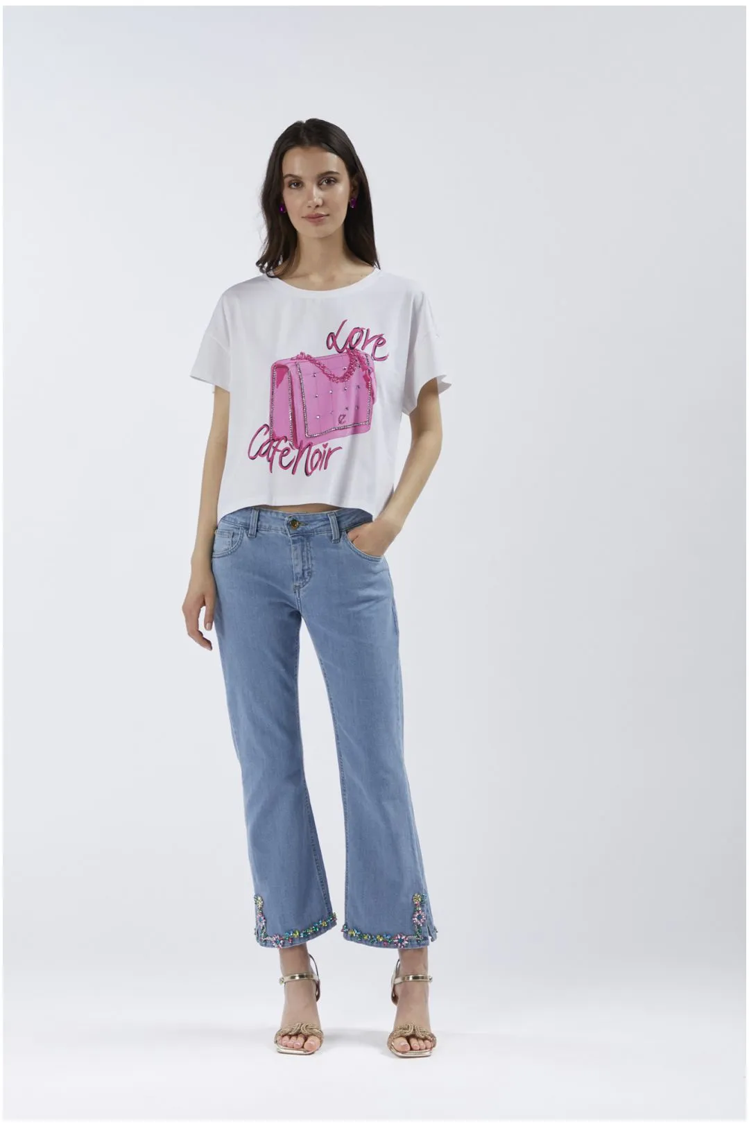 t-shirt con stampa borsa bianco