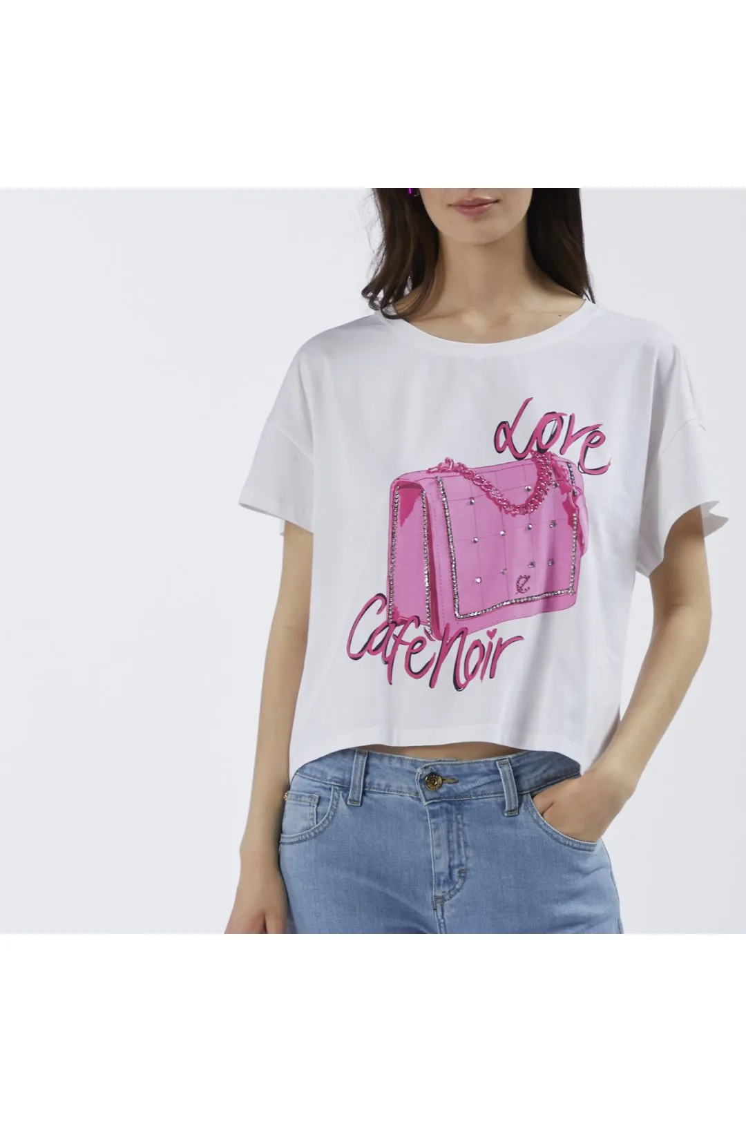 t-shirt con stampa borsa bianco