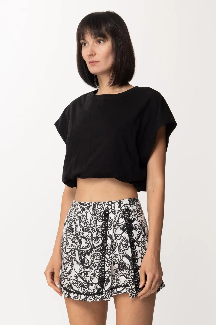 T-shirt crop con punto vita arricciato Nero
