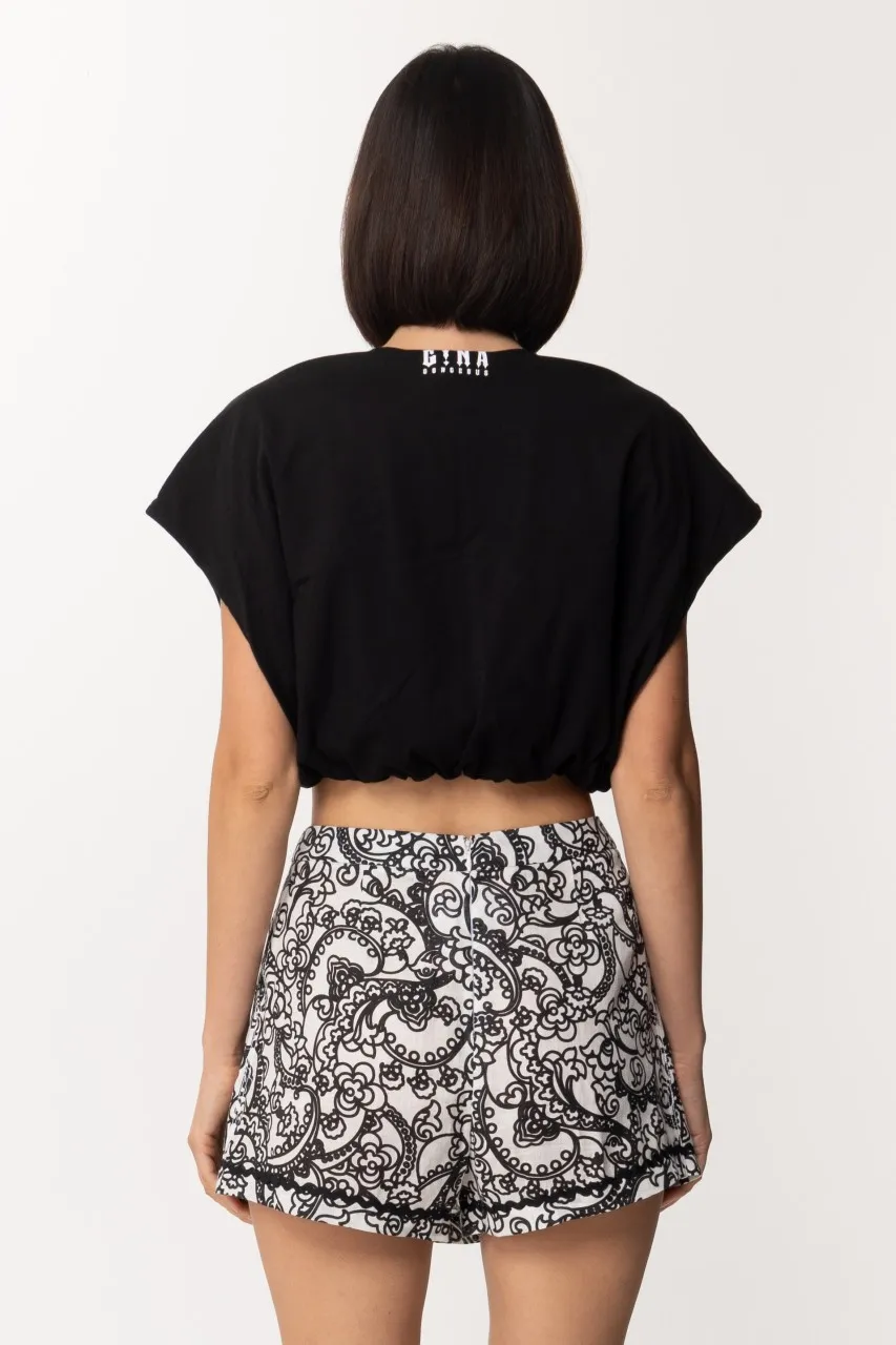 T-shirt crop con punto vita arricciato Nero