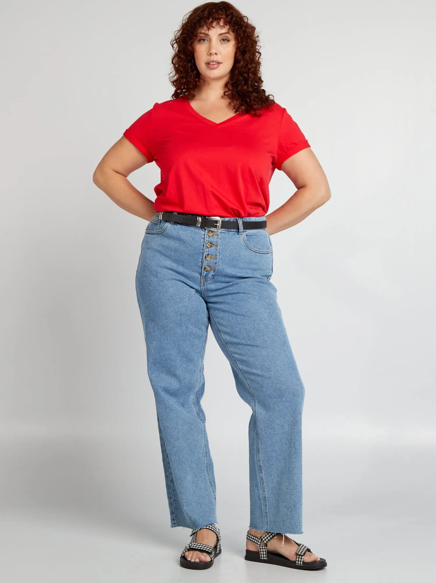 T-shirt in jersey con scollo a V - rosso