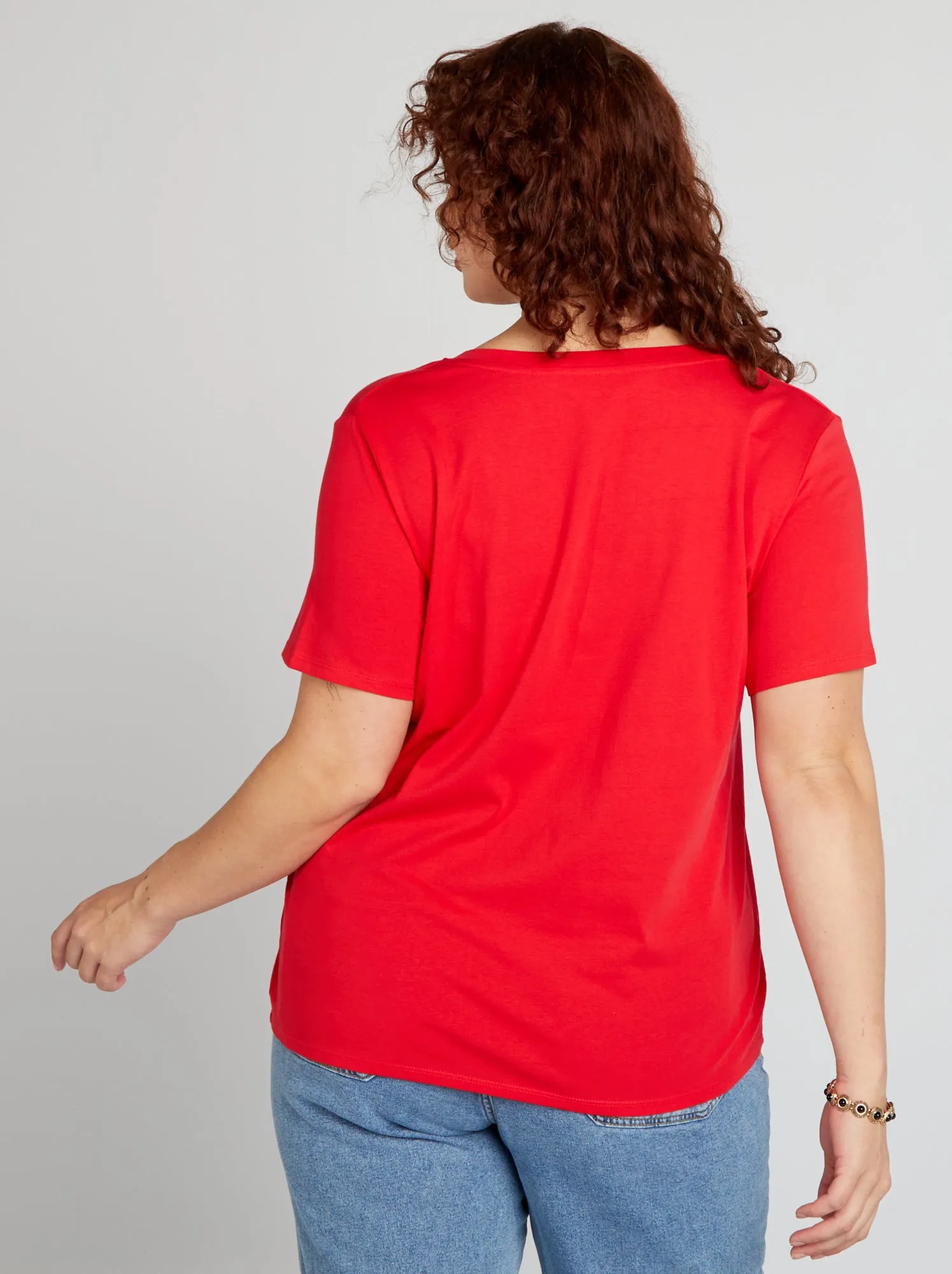 T-shirt in jersey con scollo a V - rosso