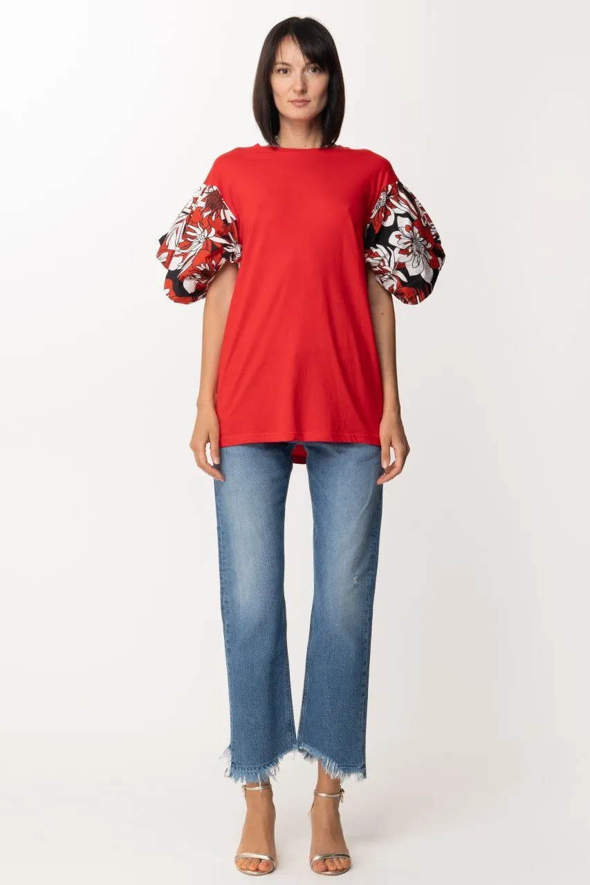 T-shirt lunga con maniche fantasia Rosso