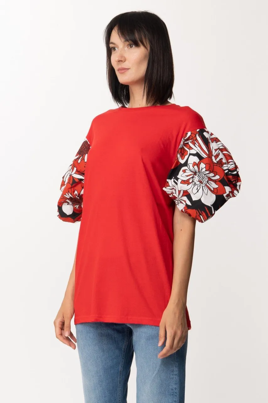 T-shirt lunga con maniche fantasia Rosso