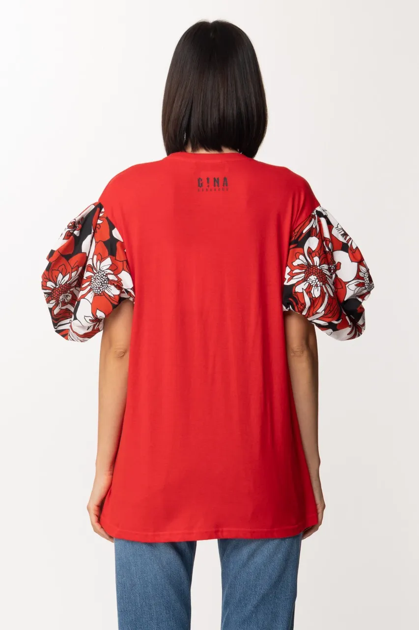 T-shirt lunga con maniche fantasia Rosso