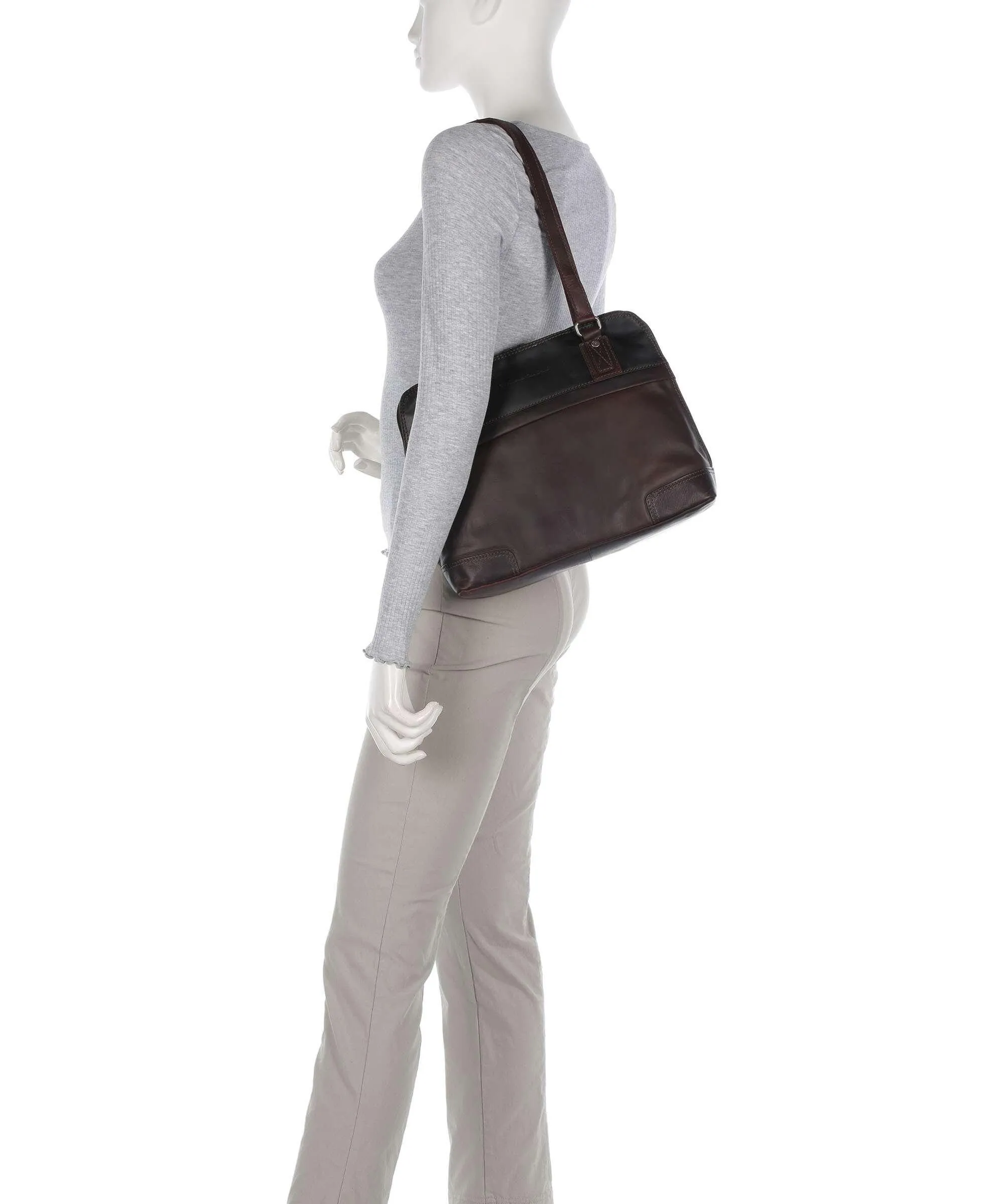  The Chesterfield Brand Cow Wax Pull Up Belgrado Borsa a spalla pelle bovina marrone scuro  