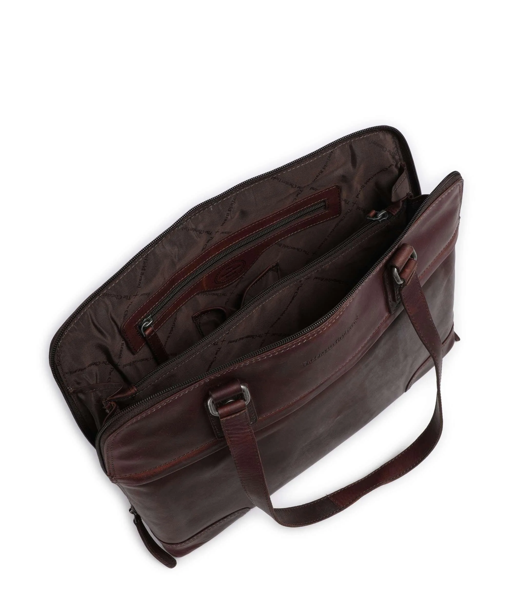  The Chesterfield Brand Cow Wax Pull Up Branson Borsa a spalla 14″ pelle bovina marrone scuro  