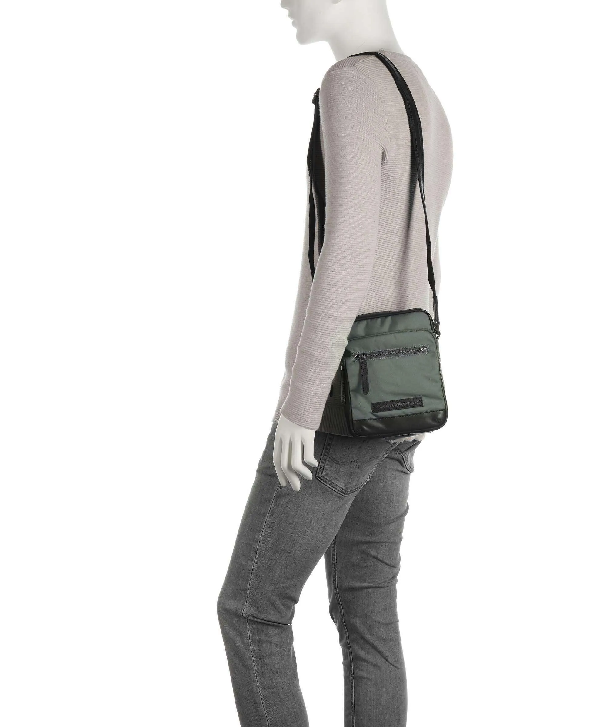  The Chesterfield Brand Fusion Karlstad Borsa a tracolla nylon, pelle grigio-verde  