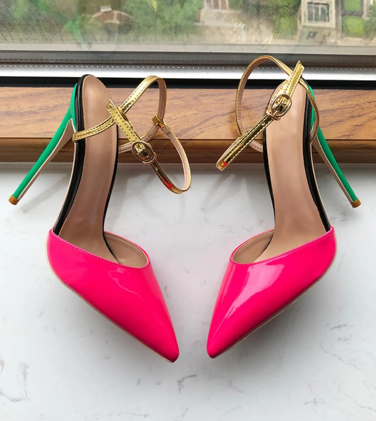 Tikicup Fusion Rose Pink Donna Punta a punta Backless Scarpe con tacco alto Décolleté con cinturino alla caviglia Estate Décolle
