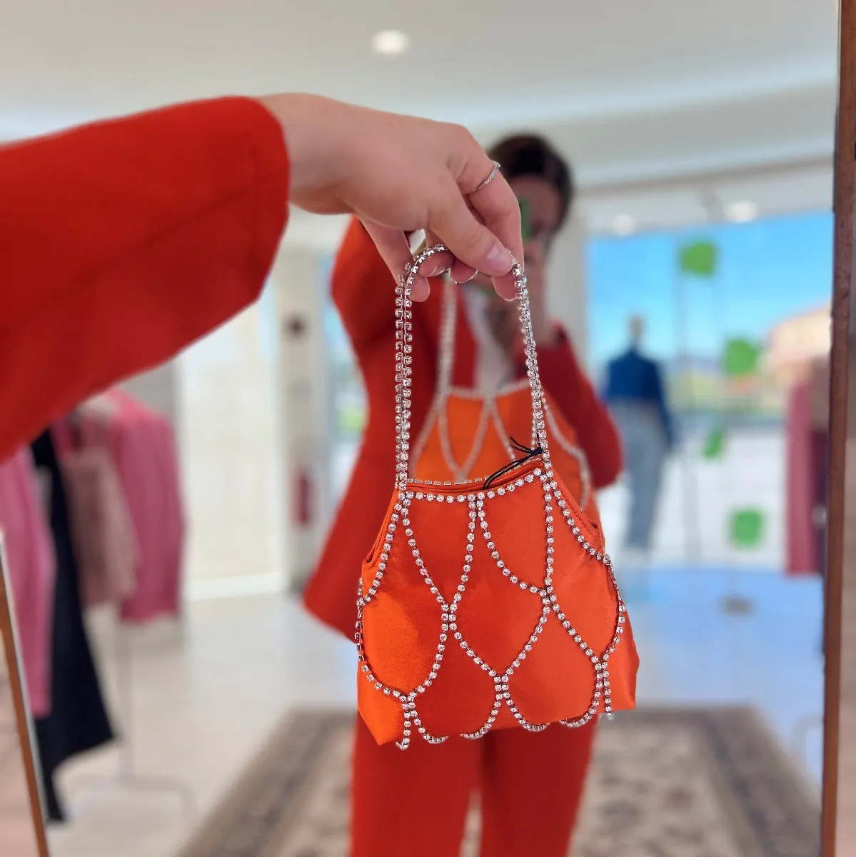 TWENTYFOURHAITCH KALA BORSA A MANO RETE STRASS ARANCIO  