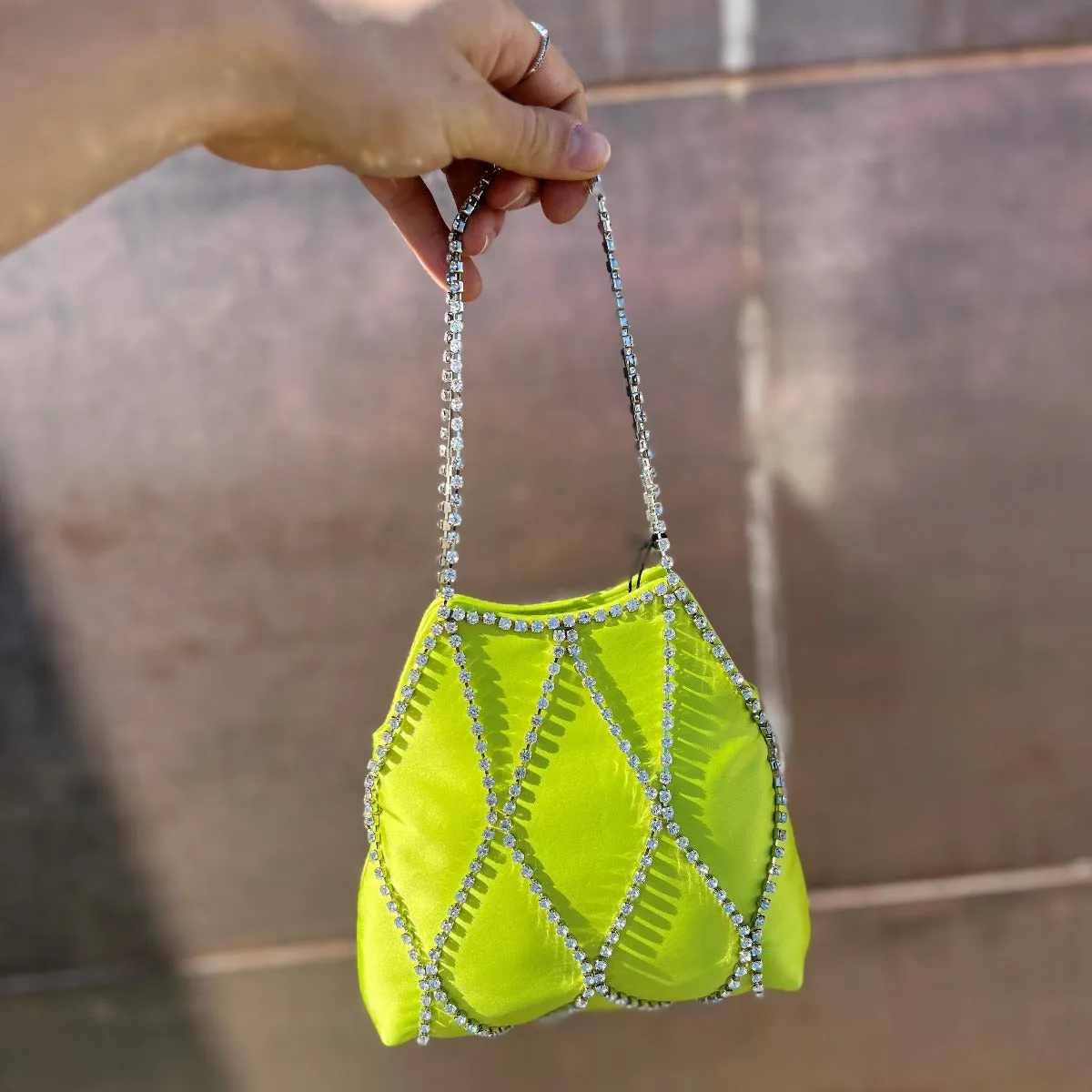 TWENTYFOURHAITCH KALA BORSA A MANO RETE STRASS LIME  