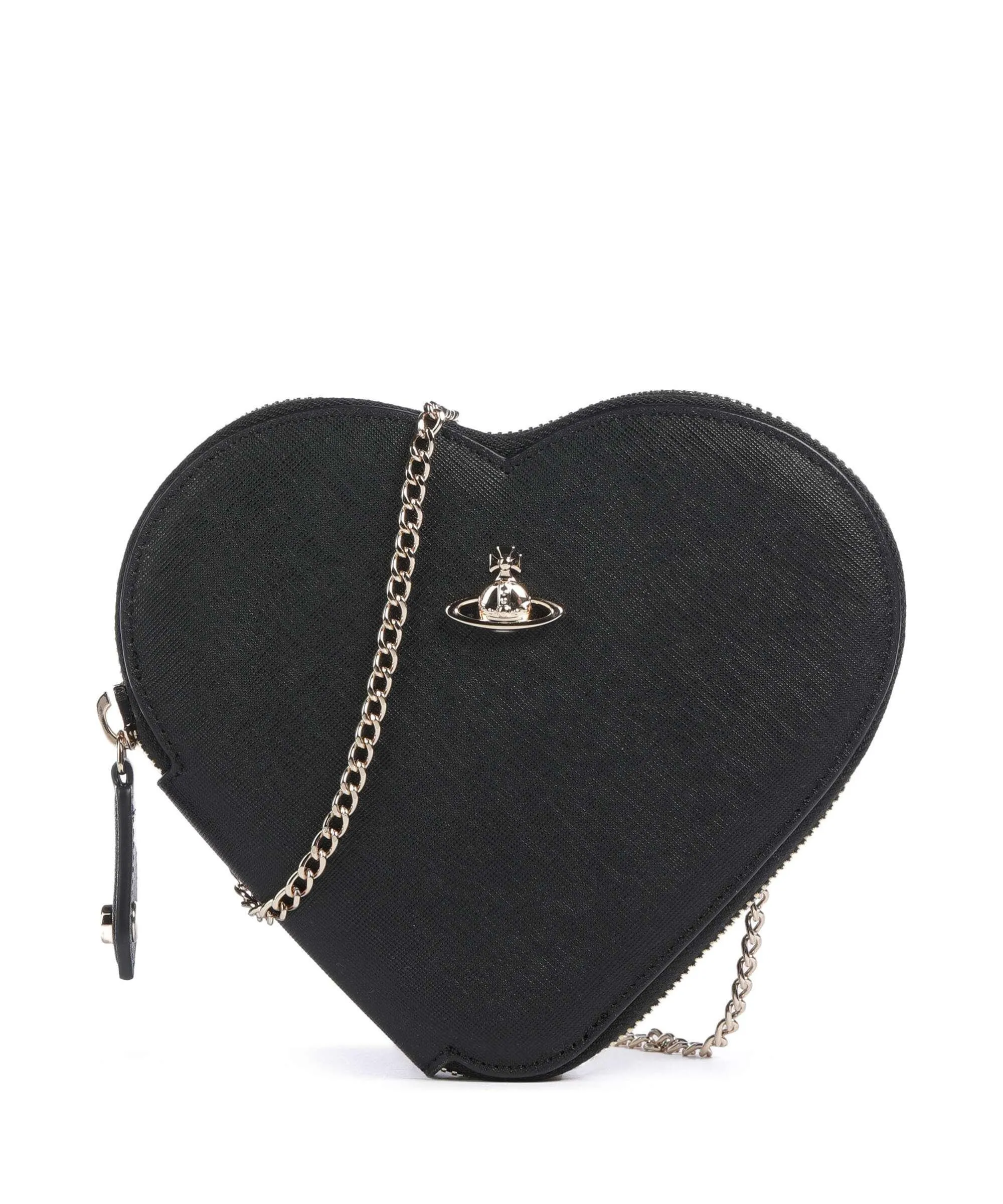  Vivienne Westwood Saffiano Heart Borsa a tracolla pelle di vacchetta finemente grana nero  