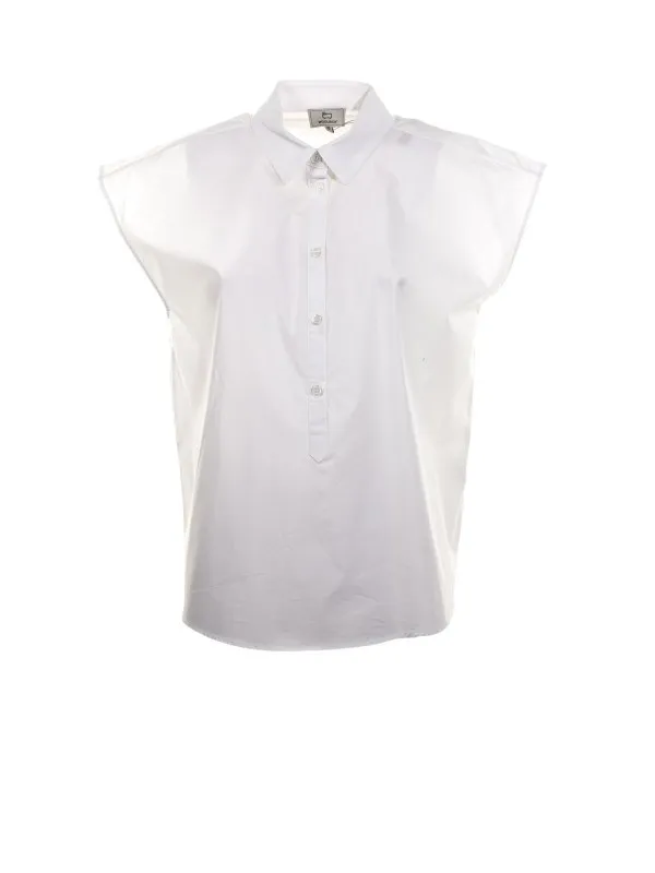 White short-sleeved blouse in cotton